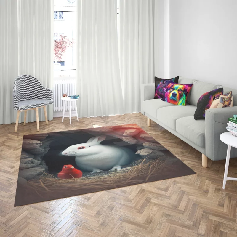 Red Bird and White Rabbit Rug 2