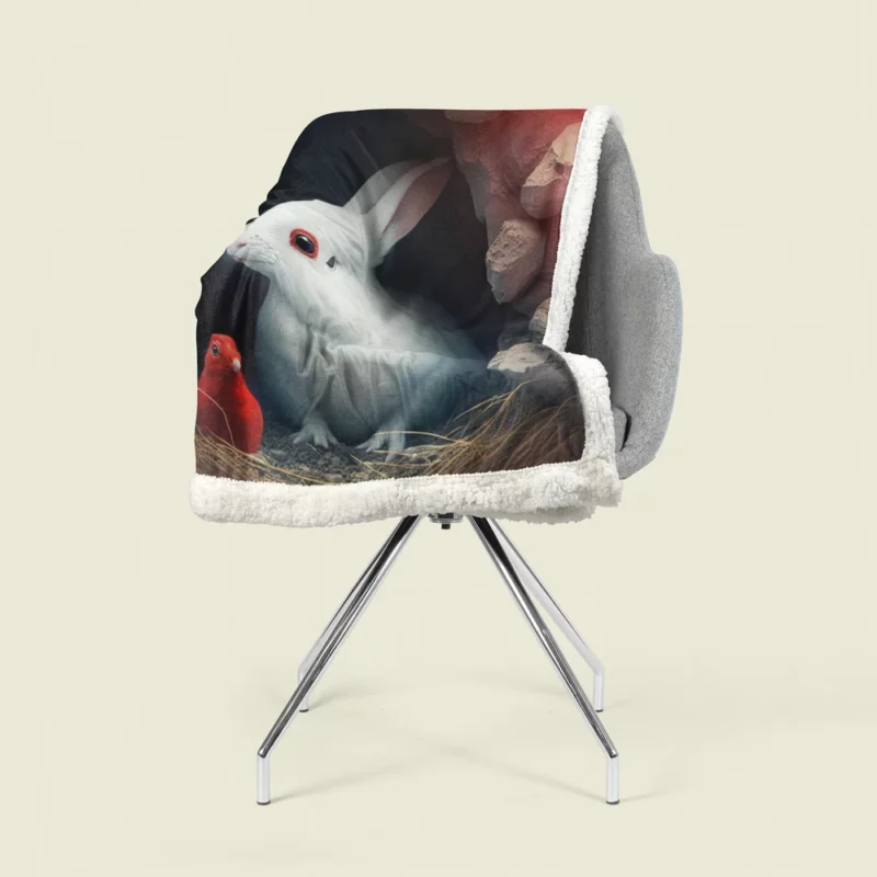 Red Bird and White Rabbit Sherpa Fleece Blanket 1