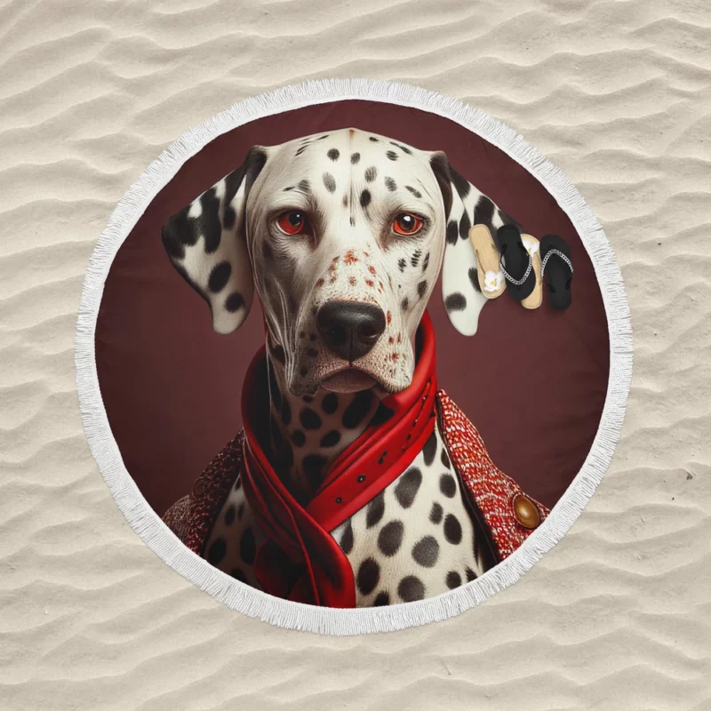 Red Dalmatian With Red Eyes Round Beach Towel