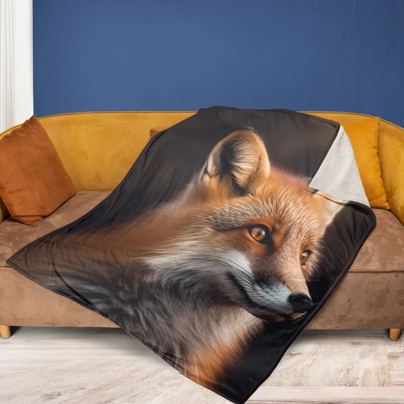 Red Fox Close-Up Fleece Blanket 1