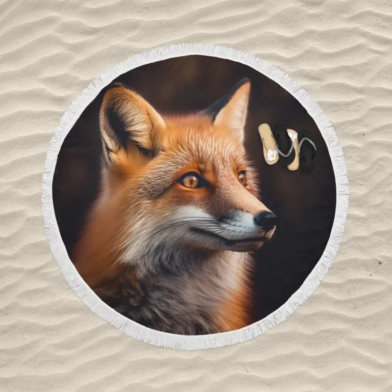 Red Fox Close-Up Round Beach Towel