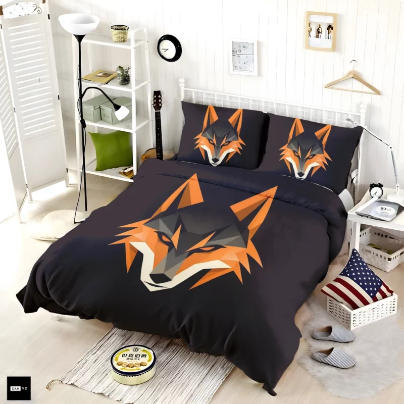 Red Fox Head Black Close-up Bedding Set