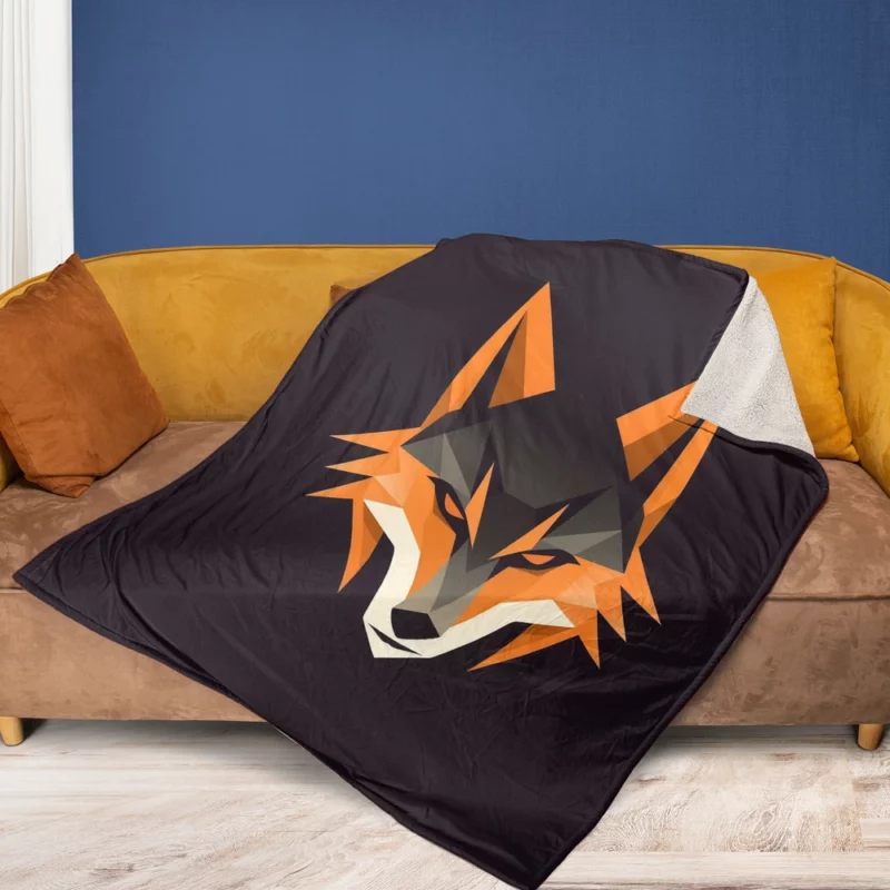 Red Fox Head Black Close-up Fleece Blanket 1