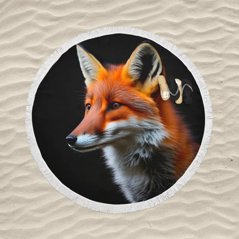 Red Fox in Darkness Round Beach Towel