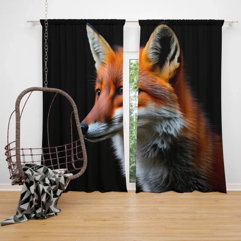 Red Fox in Darkness Window Curtain