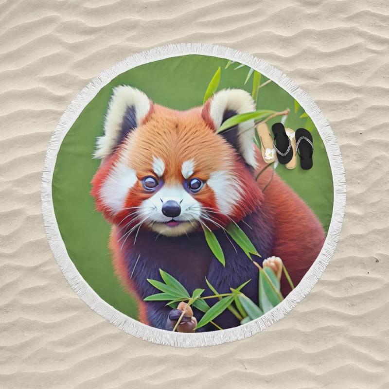 Red Panda Amongst Lush Bamboo Round Beach Towel
