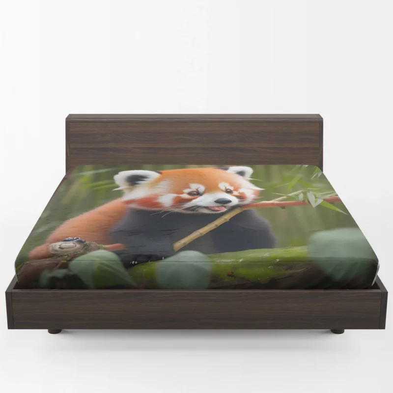 Red Panda Feasting in the Bamboo Forest Fitted Sheet 1