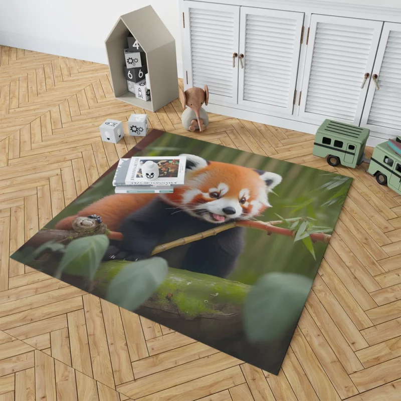 Red Panda Feasting in the Bamboo Forest Rug 1