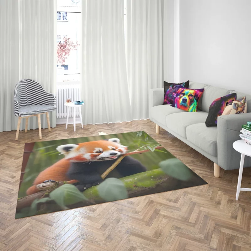 Red Panda Feasting in the Bamboo Forest Rug 2