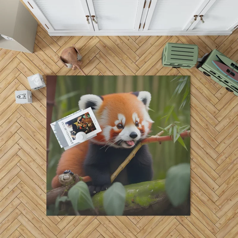 Red Panda Feasting in the Bamboo Forest Rug