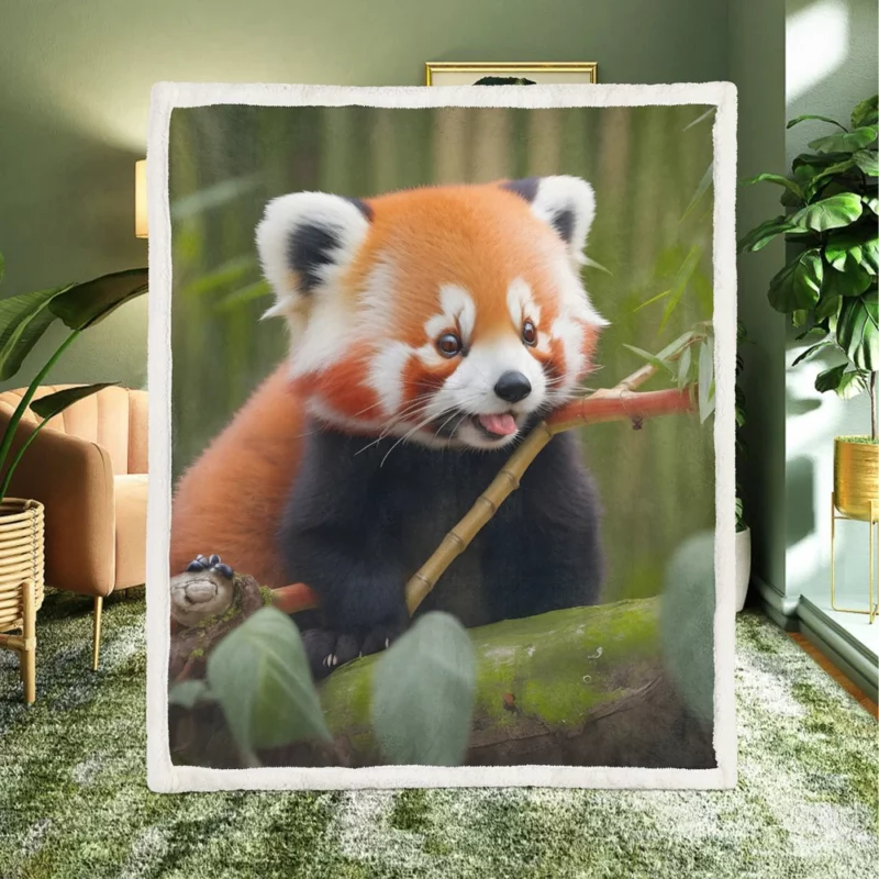 Red Panda Feasting in the Bamboo Forest Sherpa Fleece Blanket
