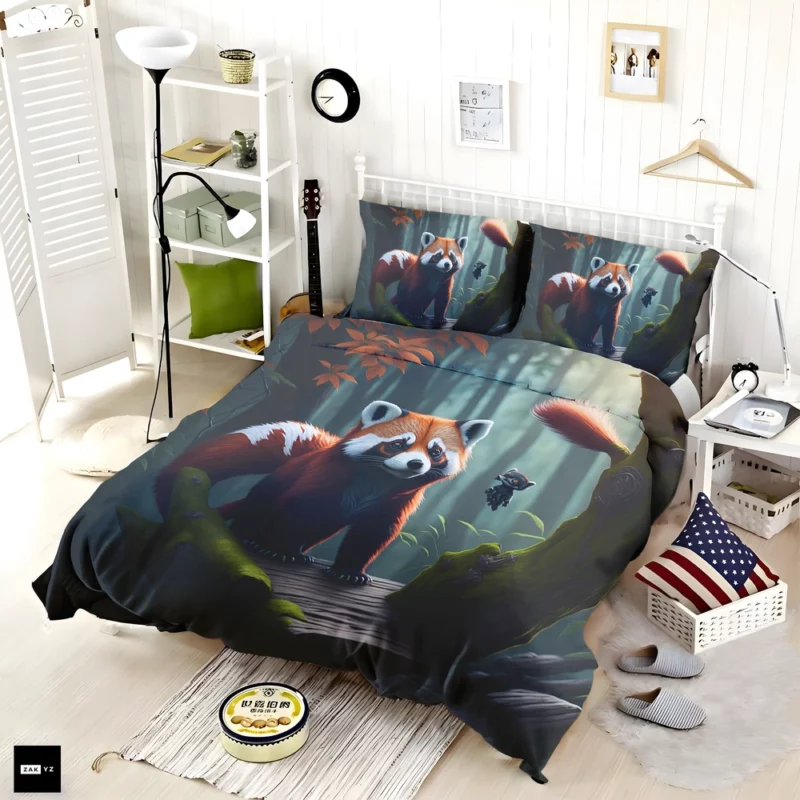 Red Pandas Forest Oasis with Waterfall Bedding Set
