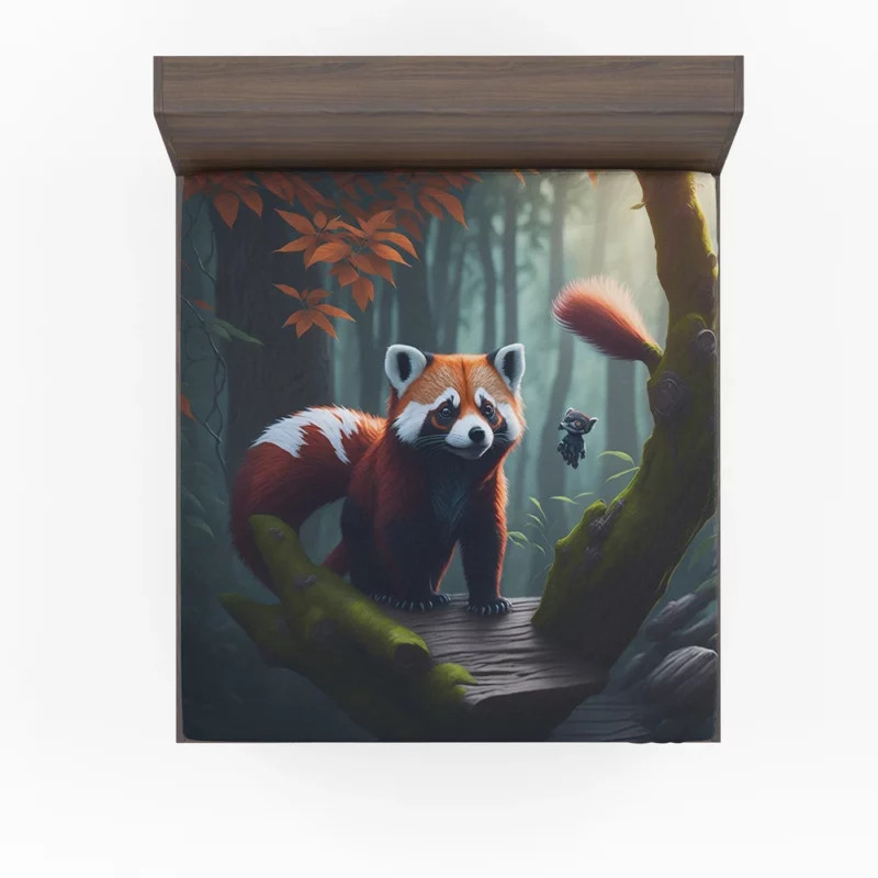 Red Pandas Forest Oasis with Waterfall Fitted Sheet