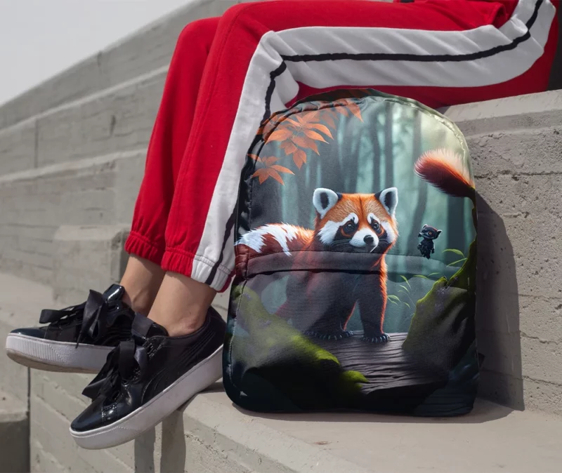 Red Pandas Forest Oasis with Waterfall Minimalist Backpack 1