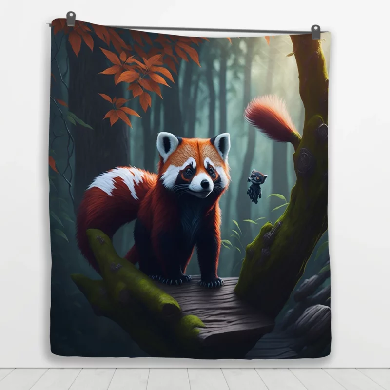 Red Pandas Forest Oasis with Waterfall Quilt Blanket 1