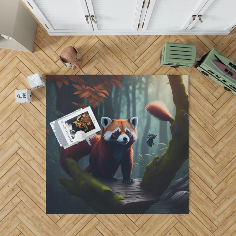 Red Pandas Forest Oasis with Waterfall Rug