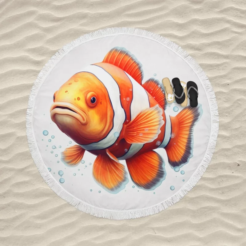 Red and White Clownfish Round Beach Towel