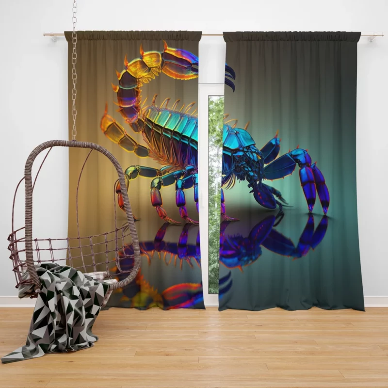 Reflective Scorpion Artwork Window Curtain