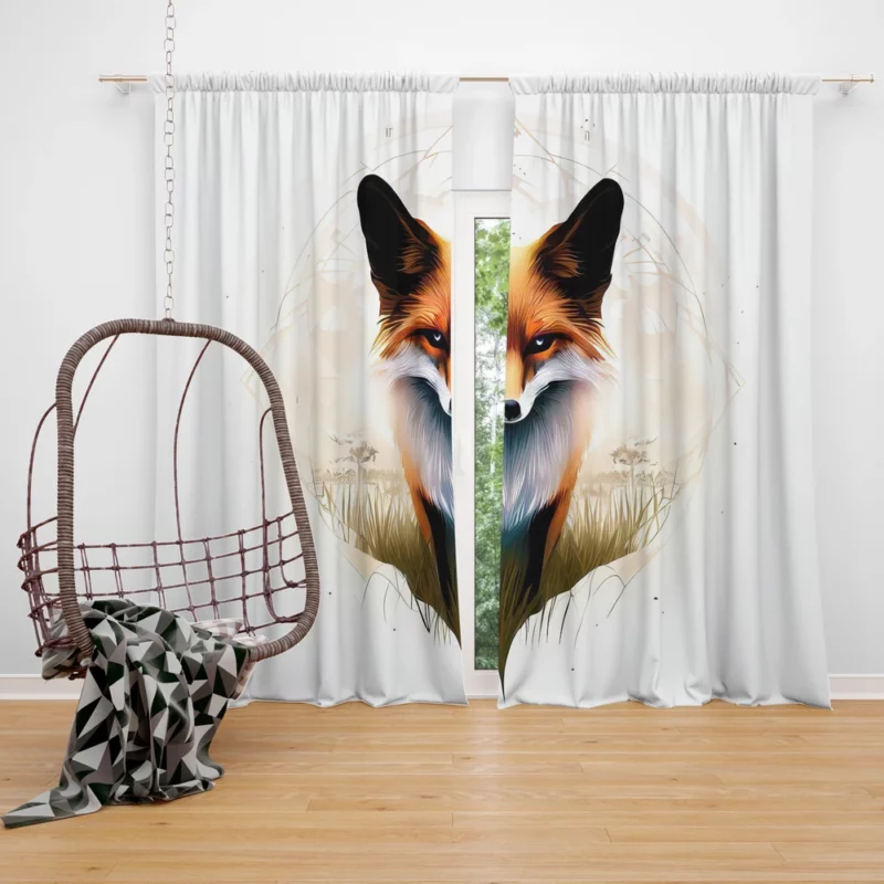 Regal Fox Vector Art Window Curtain