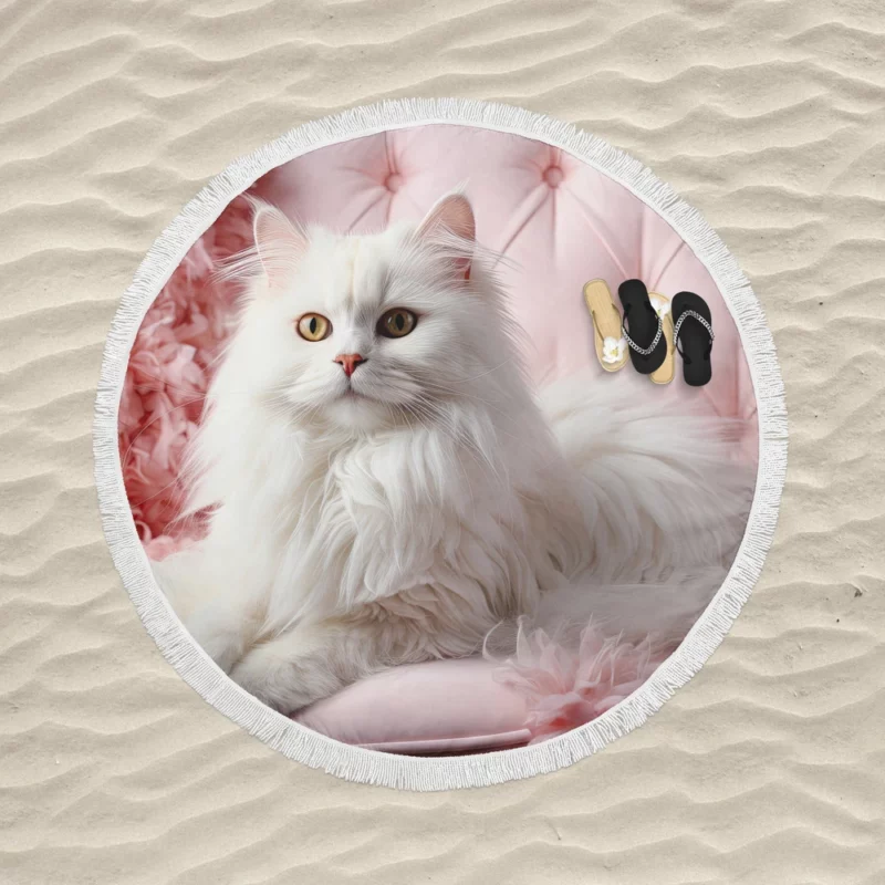 Regal Persian Cat Portrait Round Beach Towel