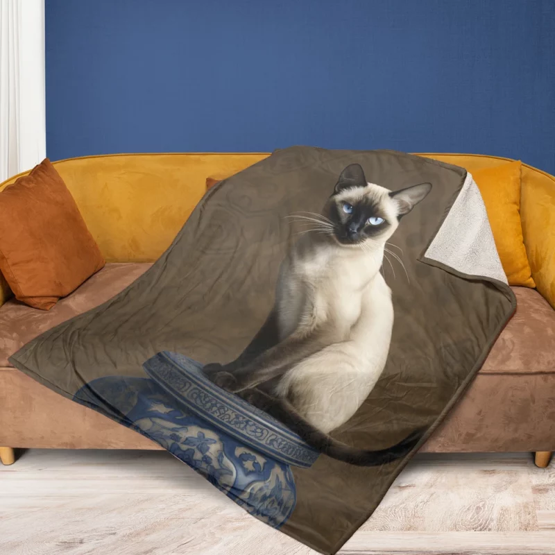 Regal Siamese Cat Portrait Fleece Blanket 1