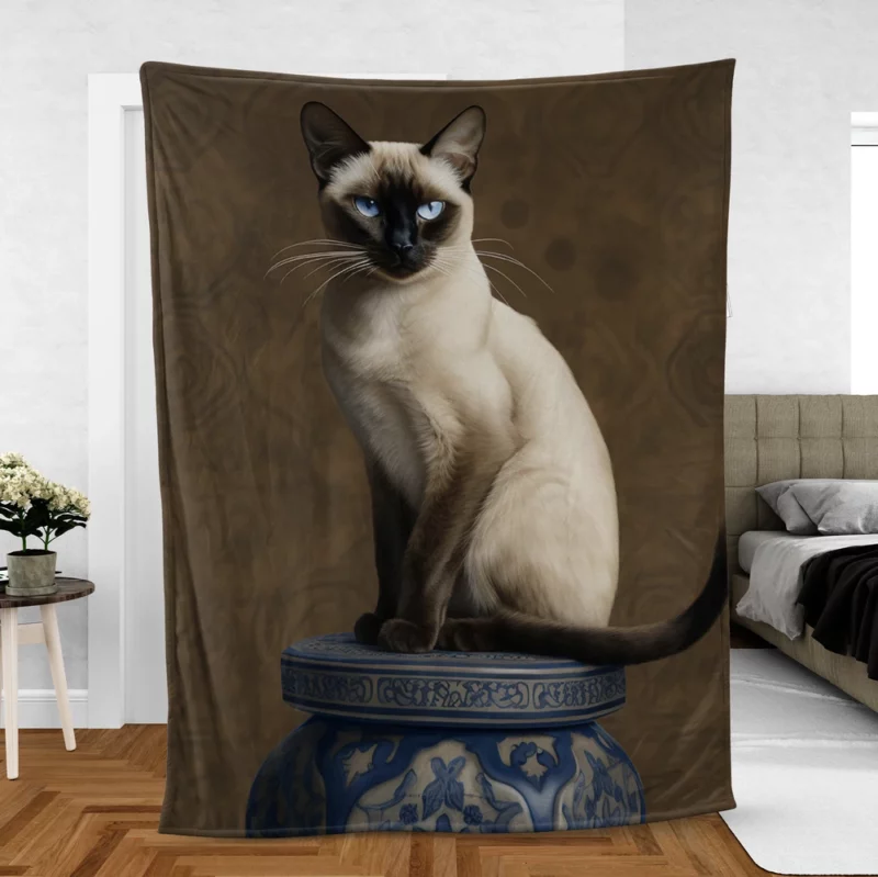 Regal Siamese Cat Portrait Fleece Blanket