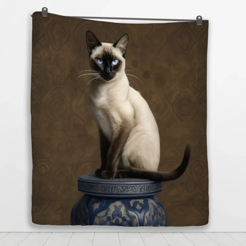 Regal Siamese Cat Portrait Quilt Blanket 1