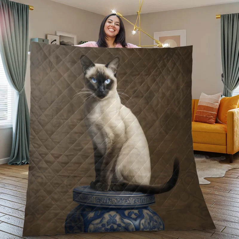 Regal Siamese Cat Portrait Quilt Blanket