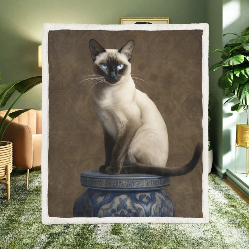 Regal Siamese Cat Portrait Sherpa Fleece Blanket