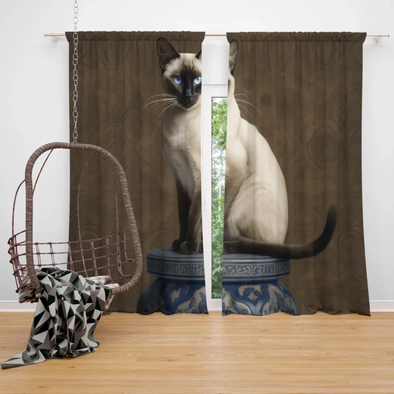 Regal Siamese Cat Portrait Window Curtain