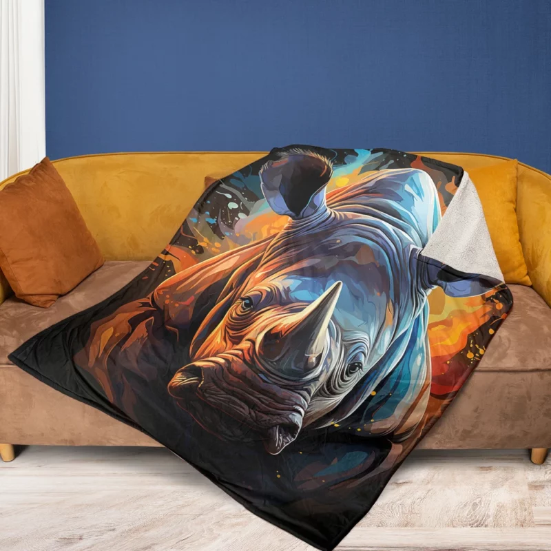 Rhino Silhouette Artwork Fleece Blanket 1