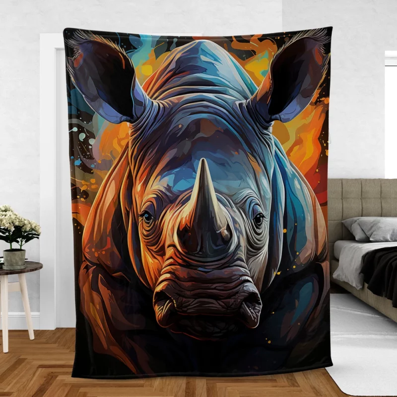 Rhino Silhouette Artwork Fleece Blanket