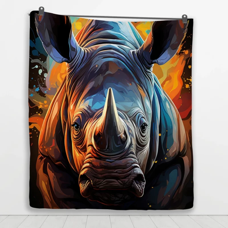 Rhino Silhouette Artwork Quilt Blanket 1