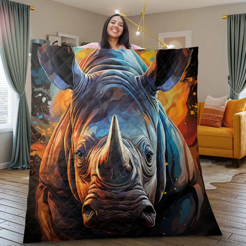 Rhino Silhouette Artwork Quilt Blanket