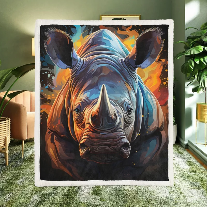 Rhino Silhouette Artwork Sherpa Fleece Blanket