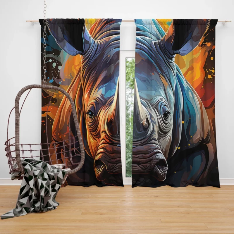 Rhino Silhouette Artwork Window Curtain