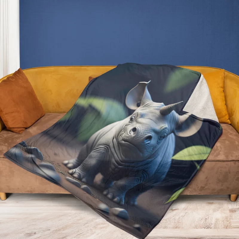 Rhino Statue Artwork Fleece Blanket 1