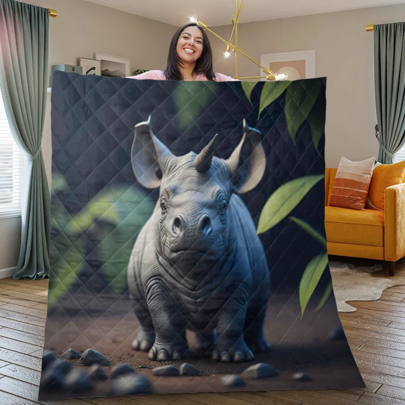 Rhino Statue Artwork Quilt Blanket