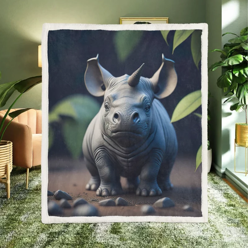 Rhino Statue Artwork Sherpa Fleece Blanket