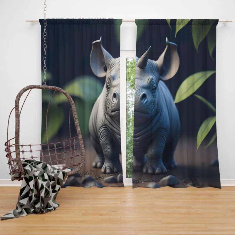 Rhino Statue Artwork Window Curtain