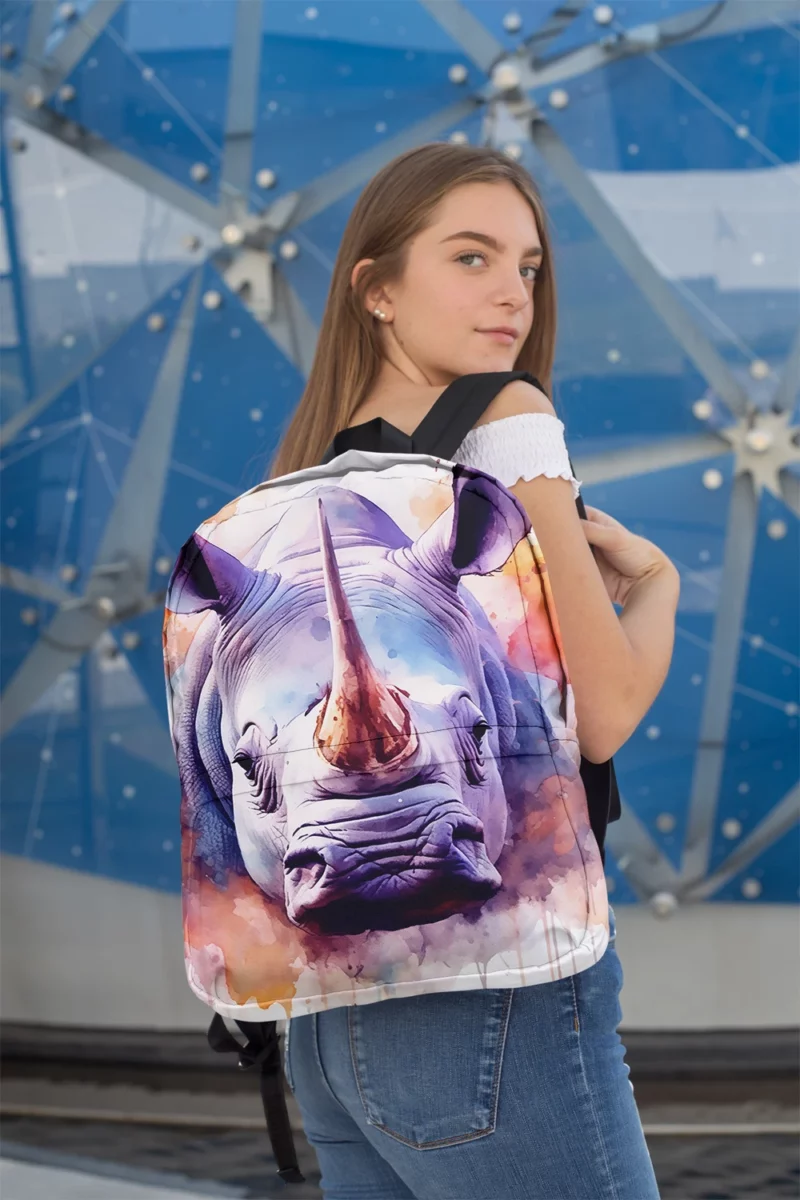 Rhino Watercolor Abstract Art Minimalist Backpack 2