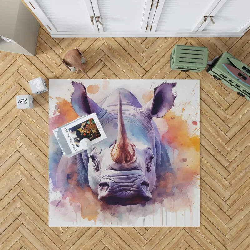 Rhino Watercolor Abstract Art Rug