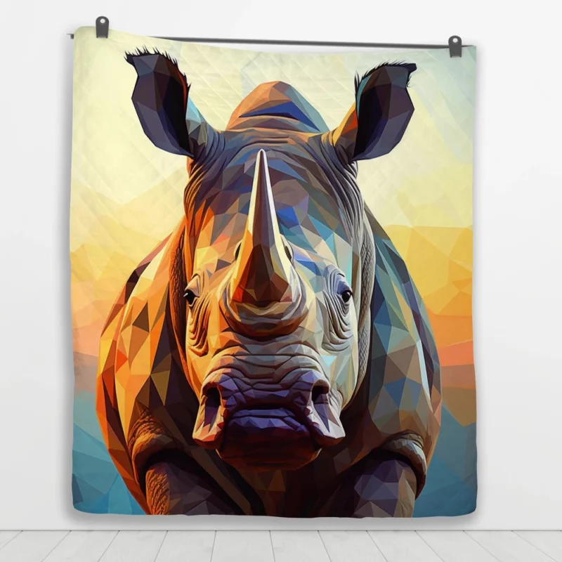 Rhino With Colorful Background Quilt Blanket 1