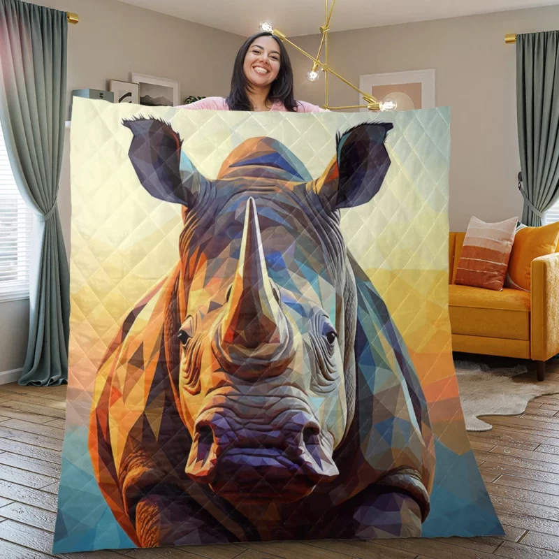 Rhino With Colorful Background Quilt Blanket