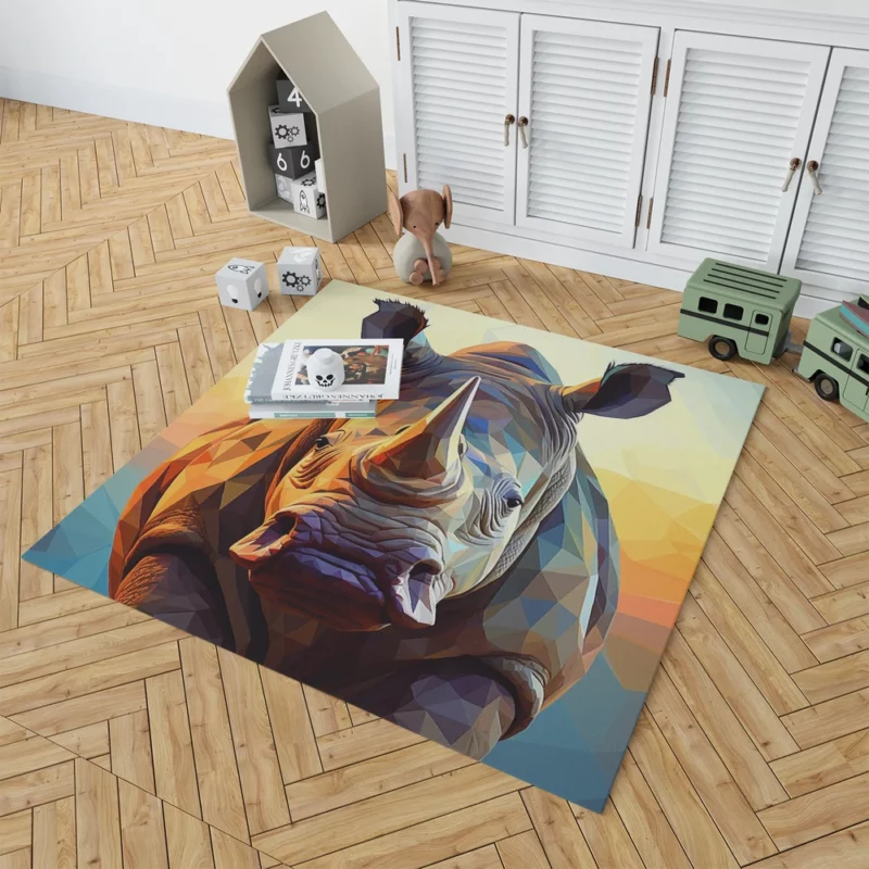 Rhino With Colorful Background Rug 1