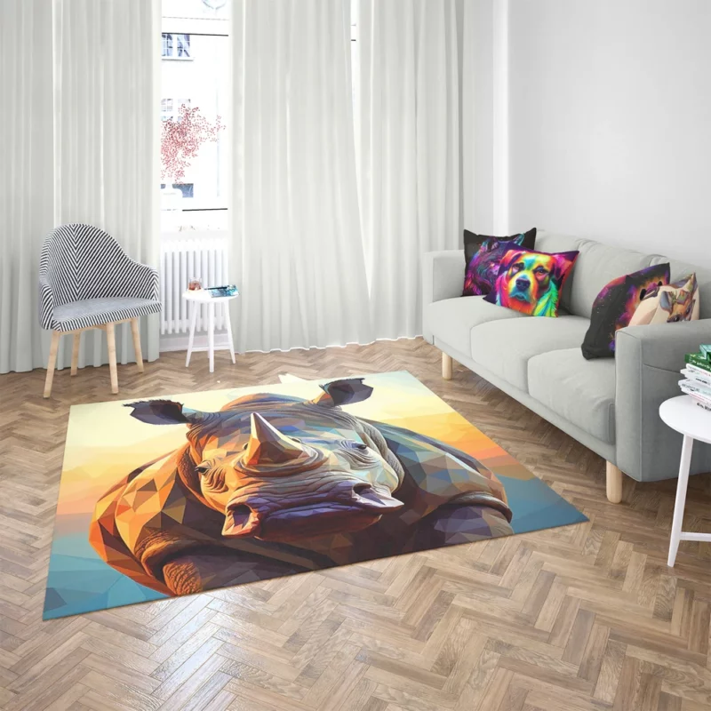 Rhino With Colorful Background Rug 2