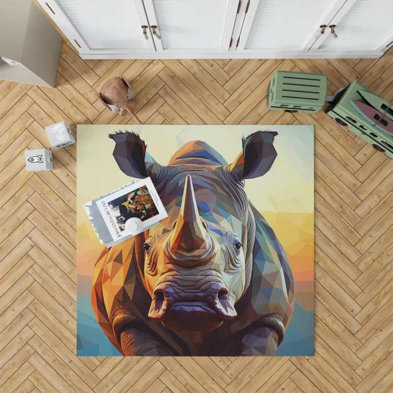 Rhino With Colorful Background Rug