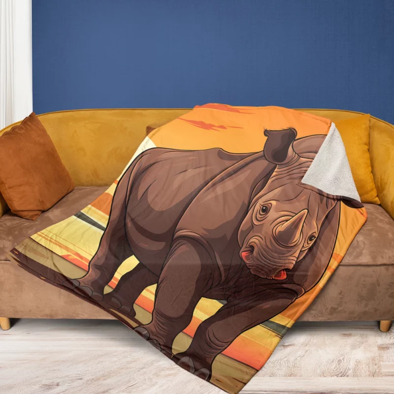 Rhino in the Savannah Fleece Blanket 1