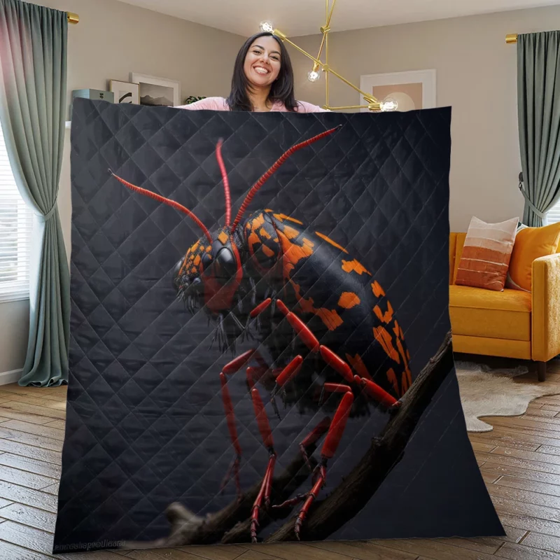 Rhinoceros Beetle With Label Quilt Blanket