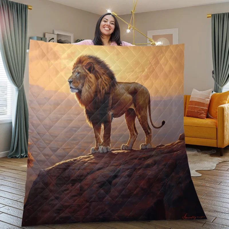 Roaring Lion at Sunset Quilt Blanket